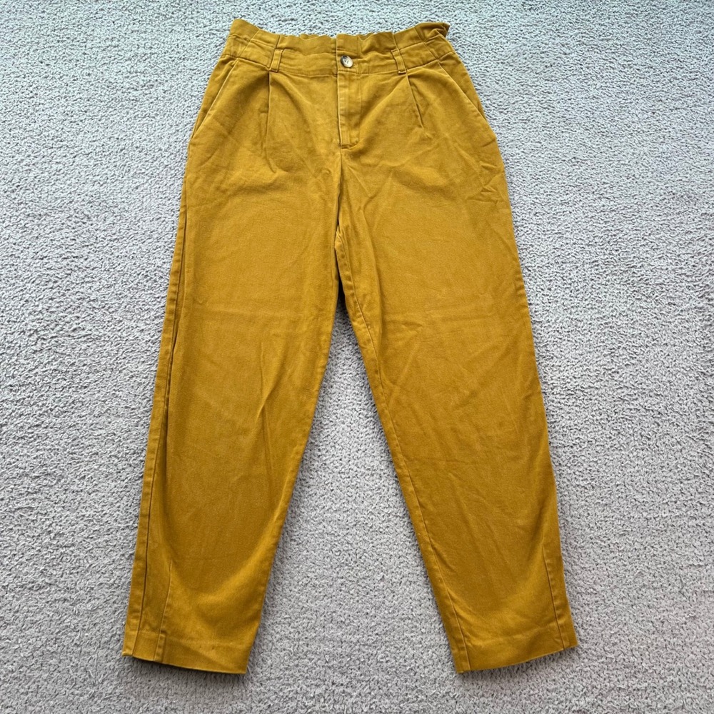 Zara Women Mustard Yellow Pleated High Waist Tapered Trousers Size M